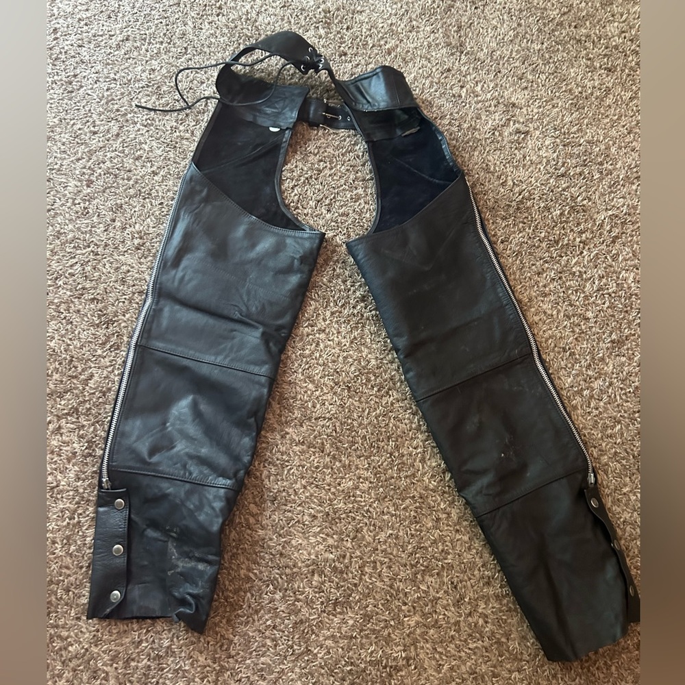 Black leather Harley Davidson Chaps